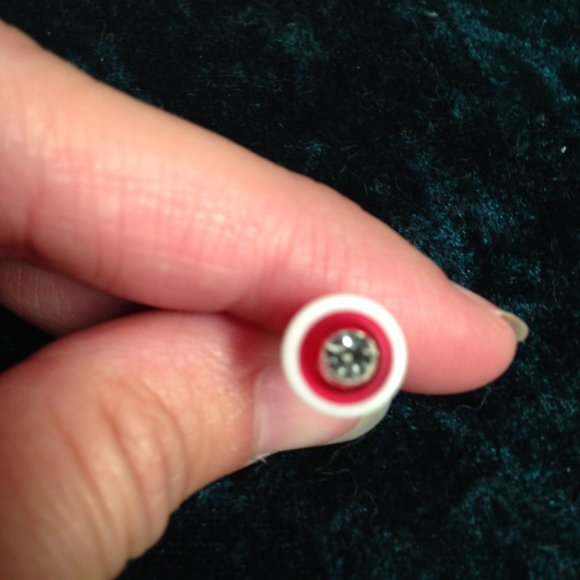 14 Gauge Red and white with Clear Rhinestone Space Ship Tongue Ring - Picture 2 of 4